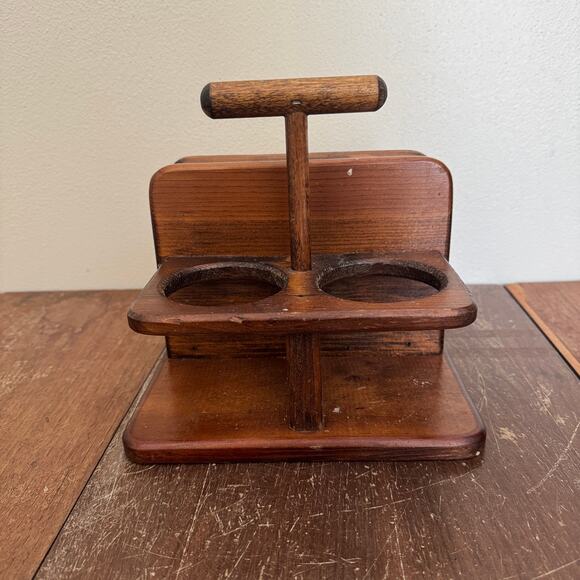 Vintage‎ Retro Wood Caddy Napkins Salt Pepper Shaker with handle - Picture 5 of 10